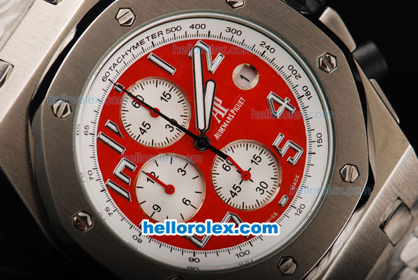 Audemars Piguet Royal Oak Offshore Japanese Miyota Quartz Movement with Red/White Dial and Silver Case-SS Strap - Click Image to Close